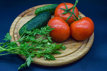 Fresh vegetables on the wooden board