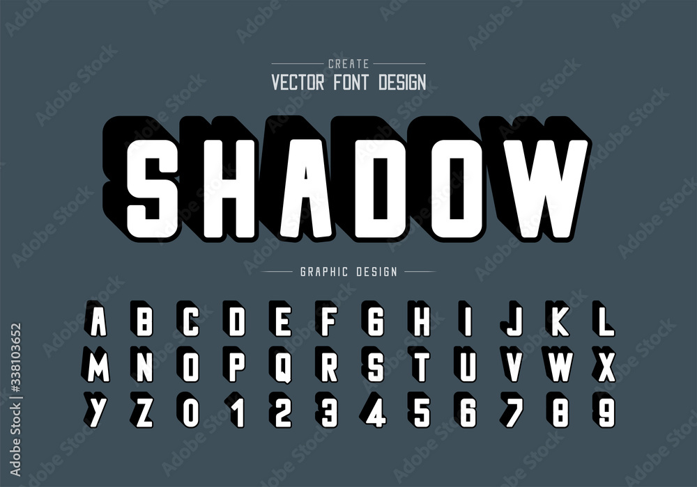 Poster shadow round font and alphabet vector, typeface and letter number design