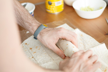 close-up cooking homemade kebab. cooking at home