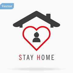 Stay at Home icon. Staying at home during a pandemic print with heart. Home Quarantine illustration. eps10