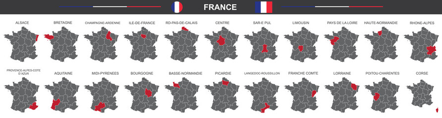 set of vector maps of France on white background
