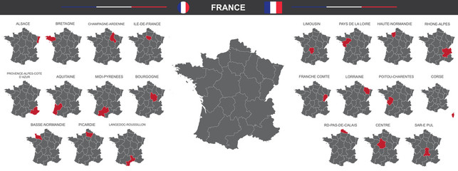 set of vector maps of France on white background
