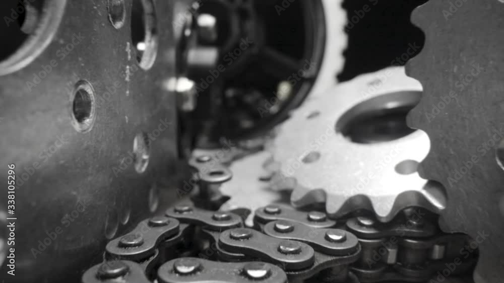 Poster unique view of gears and chains and tools created with a probe lens
