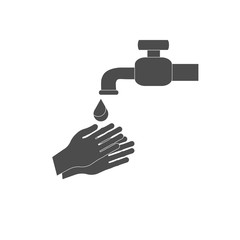 Wash hands under the tap - flat gray vector icon. Virus and infection prevention - wash your hands often