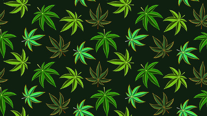 Seamless pattern with cannabis leaves. Cannabis, sativa, indica,marijuana. Vector Illustration background