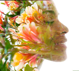 Surreal creative double exposure portrait