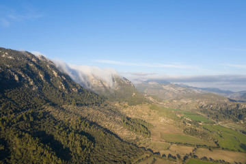 Drone shot of Valley in Orient/Mallorca.