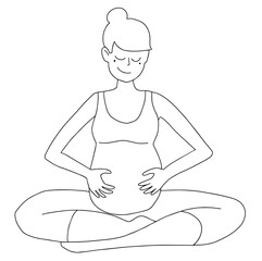 Yoga for pregnant in lotus position black line illustration