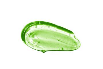 Aloe Vera cosmetic gel. Gel texture with bubbles on isolated white background. Concept of natural cosmetics. Close-up, macro - obrazy, fototapety, plakaty