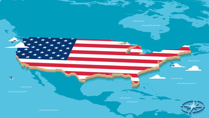 Map Of The United States Of America With Stars And Stripes Flag