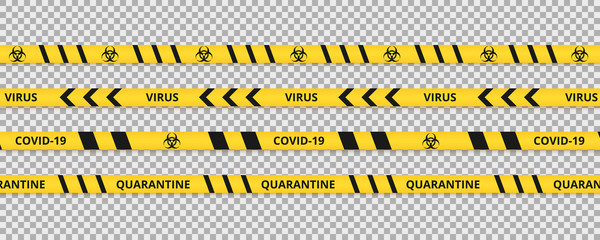 Сoronavirus quarantine tape. Warning coronavirus quarantine yellow and black stripes