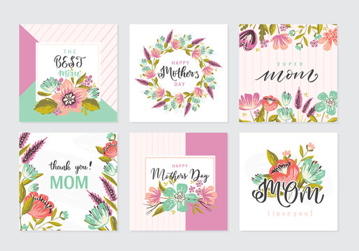 Set of cute greeting cards for Mother's Day