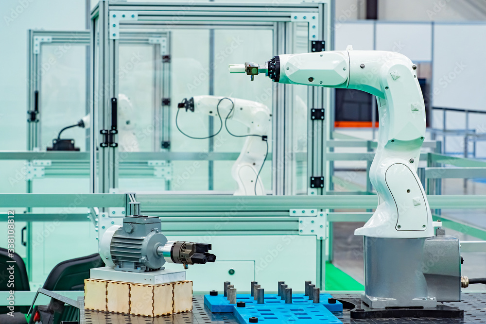 Poster laboratory for the development of the conveyor line. testing robots. preparation of robotic arms to 