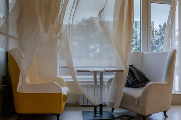 white wedding table windy curtain