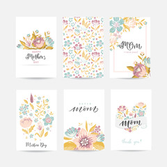 Set of cute greeting cards for Mother's Day hand drawn