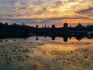 Siem Reap, Cambodia, December 30, 2019: Angkor Wat temple sunrise