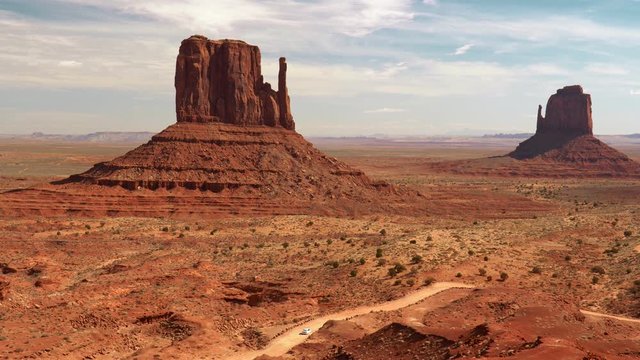 Panoramic shot of orange rocks in Monument Valley, USA. Classical American West landscape. 4K
