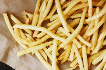 Fresh French fries in a cafe macro 