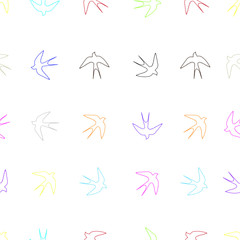 Vector seamless pattern. Multi-colored silhouette of a swallow. Vector graphics. Vector EPS10.