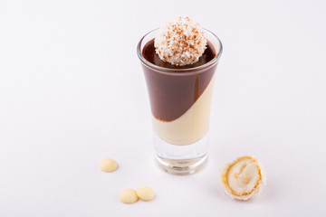 Chocolate dessert with white and dark chocolate