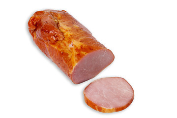 baked chop with cut piece on a white background