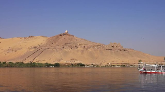 Tombs Of The Nobles Mountain and Nile river In Aswan, Egypt