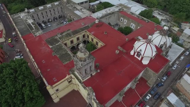 Aerial view of a Mexican church.