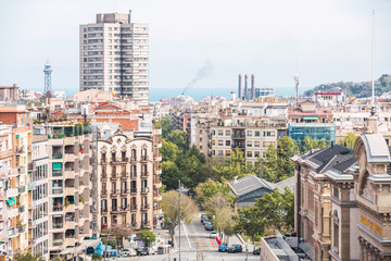 Panoramic view of the city of Barcelona and in the background the Mediterranean Sea