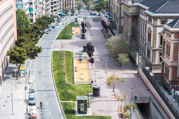 View of a square in Barcelona from the top of a building