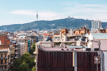 Panoramic view of the city of Barcelona and in the background the Mediterranean Sea