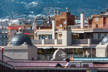 Panoramic view of the city of Barcelona and in the background the Mediterranean Sea