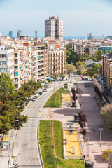 Panoramic view of the city of Barcelona and in the background the Mediterranean Sea