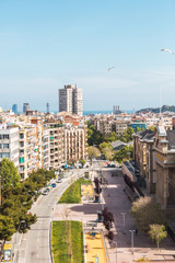 Panoramic view of the city of Barcelona and in the background the Mediterranean Sea