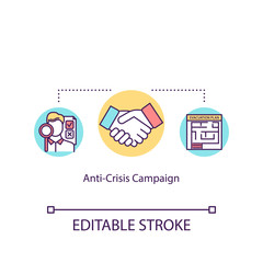 Anti crisis campaign concept icon. Emergency plan, crisis management idea thin line illustration. Preventive measures, stability maintenance. Vector isolated outline RGB color drawing. Editable stroke