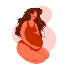 Pregnant lady in third trimester with a big belly sitting vector illustration