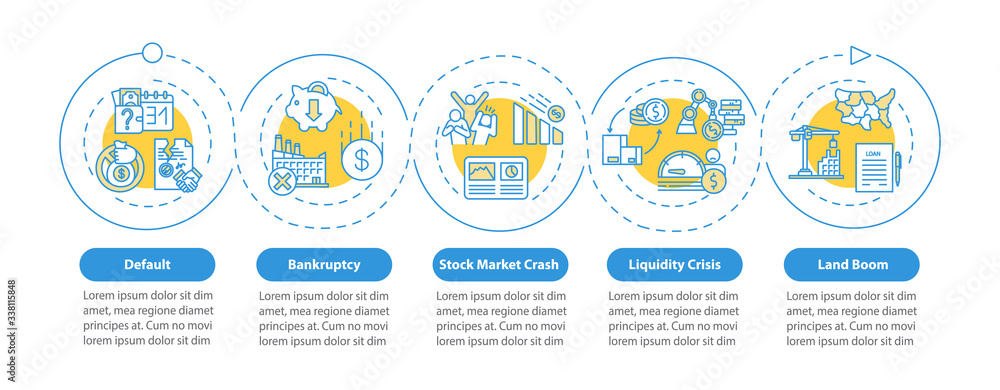 Aufkleber economic crisis vector infographic template. financial collapse, decline presentation design element