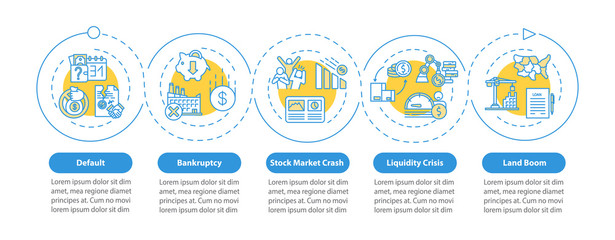 Economic crisis vector infographic template. Financial collapse, decline presentation design elements. Data visualization with five steps. Process timeline chart. Workflow layout with linear icons