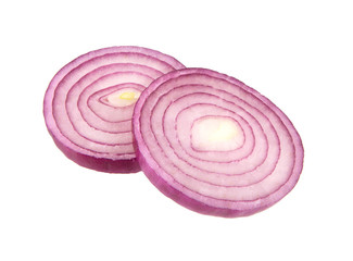 Red onion slices rings isolated.