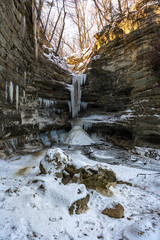 Frozen waterfall in St. Louis Canyon.  Starved Rock State Park, Illinois, USA