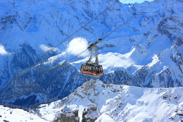 Cable car to the summit of the Schilthorn. Bernese Alps of Switzerland, Europe.