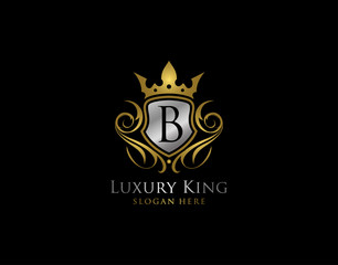 Luxury Shield B Letter Gold Logo, Golden B Classic Protection Symbol