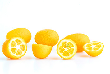 Close up Kumquat or Calamansi isolate on white background.