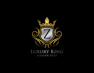 Luxury Shield Z Letter Gold Logo, Golden Z Classic Protection Symbol