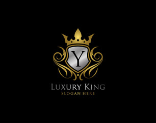 Luxury Shield Y Letter Gold Logo, Golden Y Classic Protection Symbol