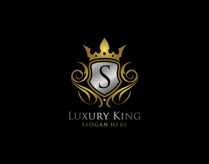 Luxury Shield S Letter Gold Logo, Golden S Classic Protection Symbol