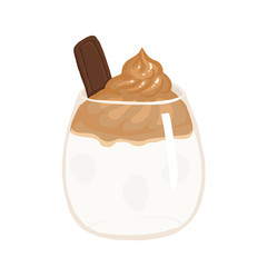 Dalgona Coffee Minimalist Vector Illustration. Glass of trending Korean whipped latte in muted pastel colors palette isolated on white background