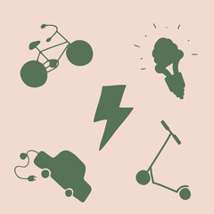 Hand drawn vector illustration of a set of ecology concepts, designs, and icon.