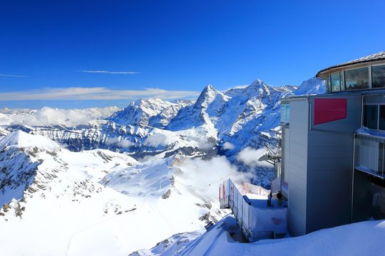 View of Eiger and M&ouml;nch from Piz Gloria. Bernese Alps of Switzerland, Europe.