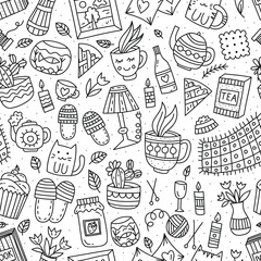 Seamless pattern with doodles on home theme