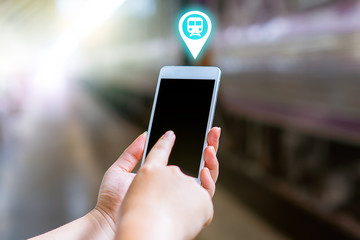 Young smart solo woman tourist travel use mobile phone application plan search information organize trip book reserve transportation bus train hotel flight by internet cashless credit card technology